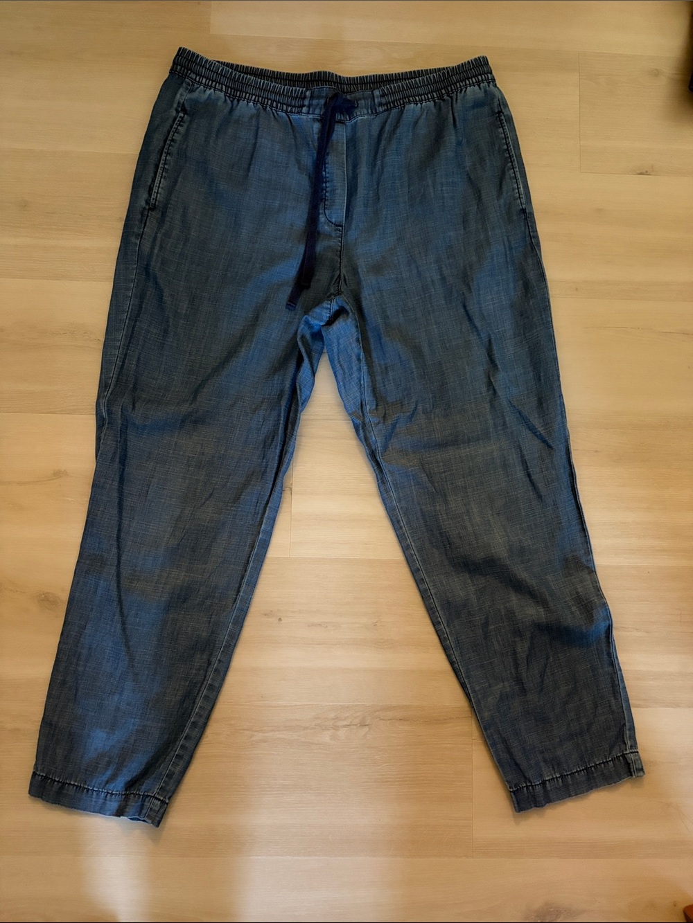Elastic Waist Denim-Style Linen Blend Pants